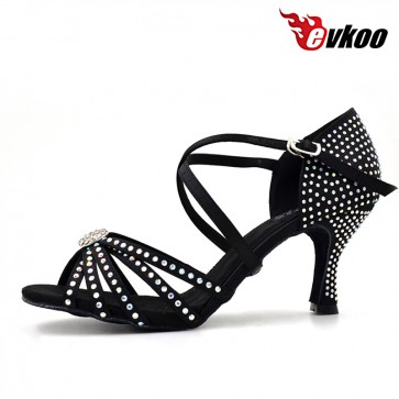 Satin plus diamond material special design middle heel dance shoes for ladies