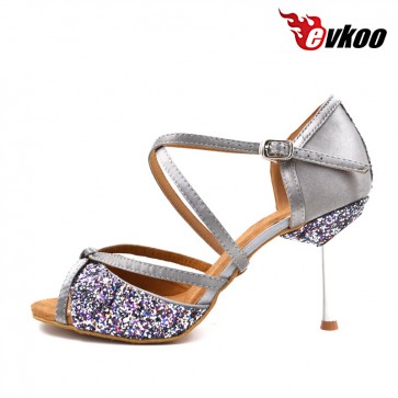 Double high 8.5 cm heel satin with sparking material Latin ballroom dance shoes for ladies 