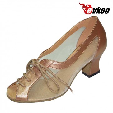 Evkoo Dance Nubuck Black And Tan Color Sexy Mesh Decoration  Hot Sale Low Heel Ballroom Dance Shoes Evkoo-059