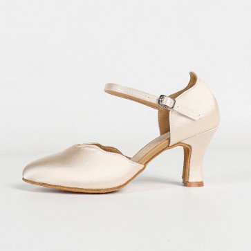 Women's Satin Scalloped One-strap Block Heel Modern Dance Shoes