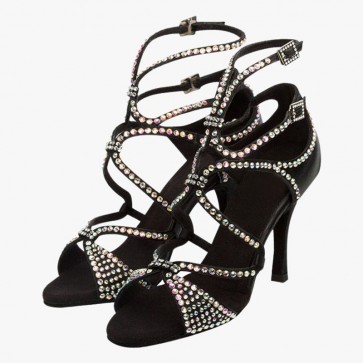 Black AB Crystal Double-Buckle Stiletto Latin Dance Shoes
