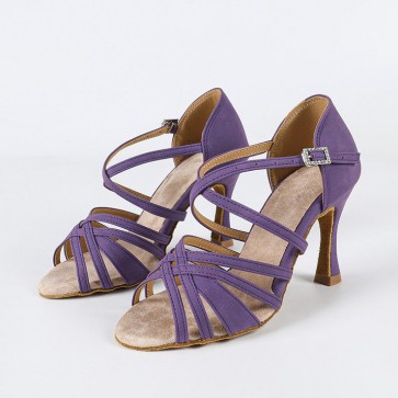 Purple Nubuck Crisscross Strap High-Heel Latin Dance Shoes