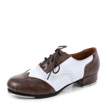Men's Color-block Genuine Leather Lace-up Professional Tap Dance Shoes