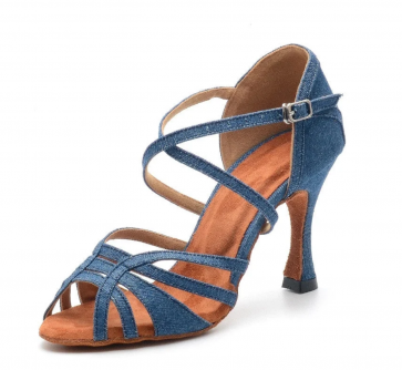 Denim Cross‑Strap High‑Heel Professional Latin Dance Shoes