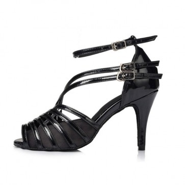 Black Patent Leather Multi‑Buckle Stiletto Professional Latin Dance Shoes