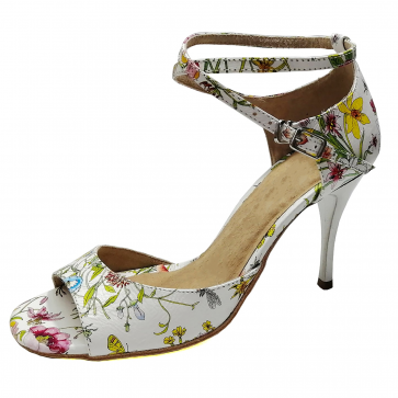 Floral Print Peep‑Toe Ankle Strap Stiletto Latin Dance Shoes