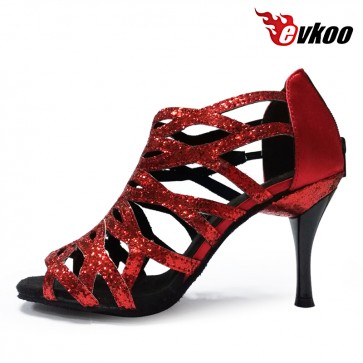 Free Shipping New Design Latin Leather Ballroom Latin Dance Shoes for Women 5 Colors Black / Red Evkoo-381