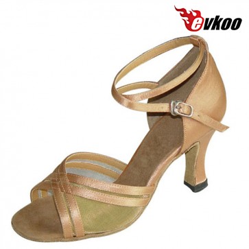 Evkoo Dance Satin With Mesh Simple Dancing Shoes Salsa Latin Shoes Black And Khaki Color Evkoo-097