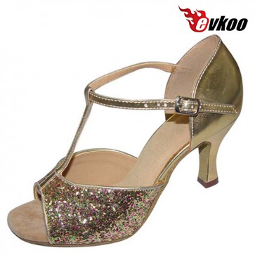 Evkoo Dance Coat Of Patent And Shiny Decoration Latin Dance Shoes For Ladies Hot Sale Shoes Evkoo-108