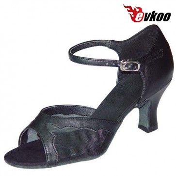 Evkoo Dance Black Khaki Imitate Leather With Mesh Special Latin Dance Shoes For Ladies Evkoo-118