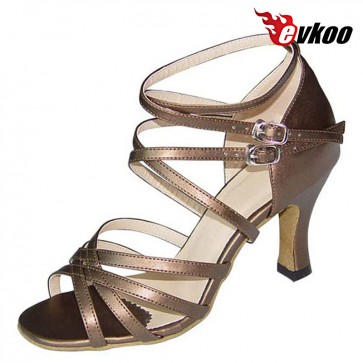 Evkoo Dance Satin Or Pu Woman Latin Salsa Dance Shoes With Long Strap Comfortable Shoes For Dancing Evkoo-122