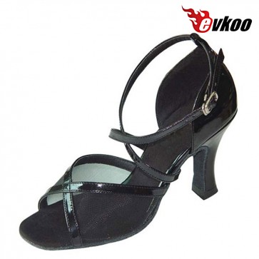 Evkoo Dance Satin With Mesh Woman Salsa Dance Shoes Sale Pu X-Strap Design Leather Sole Shoes Evkoo-131