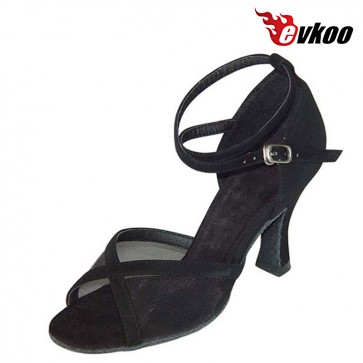 Cheap Latin Shoes Women Free Shipping Evkoodance Nubuck Black Golden Pu And Satin Tan 7cm Salsa Latin Shoes Evkoo-133