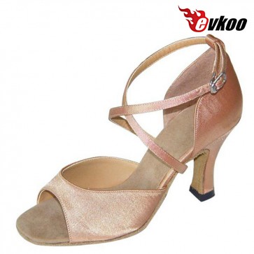 Evkoo Dance Salsa Dance Shoes Woman Black Tan Khaki Satin Or Imitate Leather Dance Shoes Evkoo-139