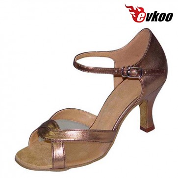 Evkoo Dance Brand Satin With Mesh Woman Cheap Salsa Shoes Tan Khaki Brown Color Hot Sale Evkoo-205
