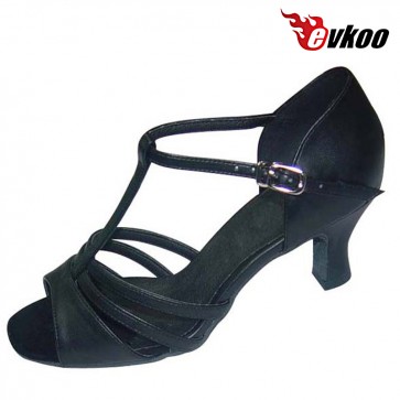 Pu Leather Latin Woman Salsa Dance Shoes Indoor Black Bvrown Khaki Color Shoes 6cm Low Heel Evkoo-212
