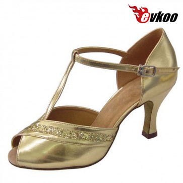 Golden Sliver 4.5/7cm Low Heel Woman Latin Dance Shoes Pu With Shiny Material Free Shipping Evkoo-214