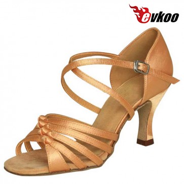 Evkoodance Latin Salsa Dance Shoes 7cm Heel Hot Sale Women Latin Dance Shoes Satin Or Pu Leather Material Evkoo-225