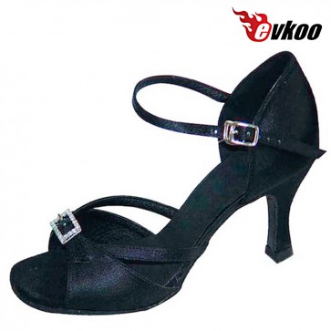 Red Black Green Satin With Crystal Buckle Woman Latin Salsa Dance Shoes Heel Can Be Customize Evkoo-232