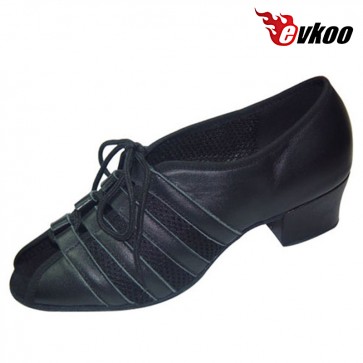 Black Practice Dance Shoes For Ladies Soft Material Salsa Shoes High Quality Free Shipping 4 Cm Heel Evkoo-236