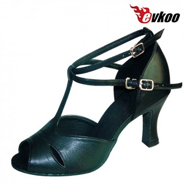 Black Imitate Leather Woman Dancing Shoes Latin Shoes Hot Sale 7cm Heel High Quality Free Shipping Evkoo-238