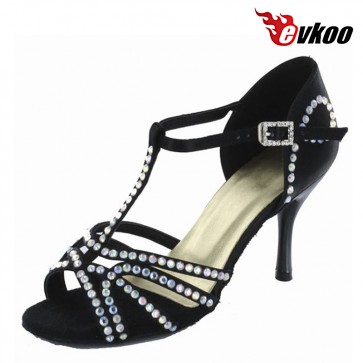 Bright Diamond Shoes Dance Salsa For Ladies Made By Satin Material 8.5cm High Heel Or 7cm Heel With Diamond Evkoo-242