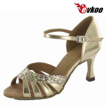 Pu Or Nubuck With Shiny Women Latin Dance Shoes 7 cm Heel High Quality Free Shipping Evkoo-249