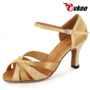 8cm Heel Satin With Glitter Latin Salsa Dance Shoes Evkoo Dance Brand Professional High Quality Dance Shoes Evkoo-268