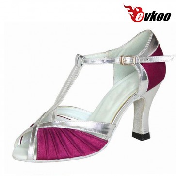 Evkoo Dance Brand Satin Or Three Different Color For Choose Mixed Long Strap Woman Salsa Latin Dance Shoes Evkoo-277
