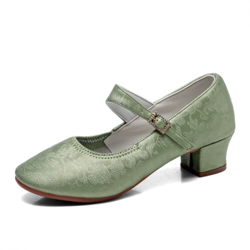 New Chinese Jacquard Satin Mary Jane Block Heel Dance Shoes For Women, Square & Ballroom Dancing