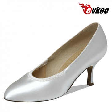 Evkoo Dance Satin Or Pu Material 7cm Heel Woman Silver Ballroom Dance Shoes No Strap For Conveniente Evkoo-085