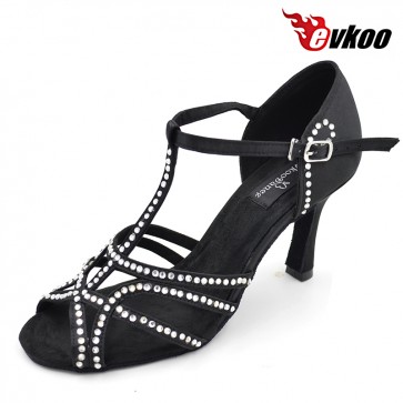 Satin with diamond sexy black color Latin ballroom dance shoes for ladies 