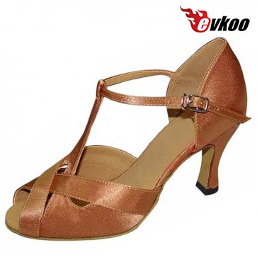 Satin Or Pu Shiny Material Dancing Shoes For Women Latin Tan Sliver Color Shoes For Your Choose Evkoo-079