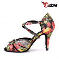 Print with crystal high thin heel woman latin ballroom dance shoes