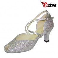 Sparking material open toe modern newest design dance shoes for ladies