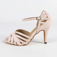 Womens Nude Pink Casual Cross-Strap Latin/Salsa/Rumba/Cha-Cha Dance Shoes Open-Toe Hollow-Back High Heel Suede Sole Indoor
