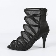 Women Mesh High‑Top Stiletto Latin Dance Boots (Two color options: Black, Nude Pink; applicable to Latin dance, ballroom dance, stage performances and other occasions)