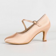 Nude Satin Rhinestone One-Strap Professional High-Heel Modern Dance Shoes for Adult Women