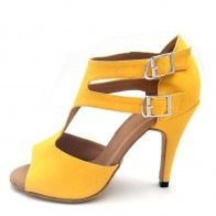 Bright Yellow Double-buckle Peep-toe High-heel Latin Dance Shoes