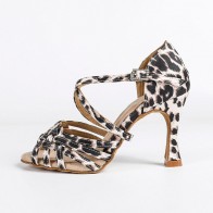 Leopard Print Woven Cross Strap High Heel Latin Dance Shoes