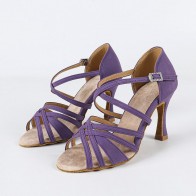 Purple Nubuck Crisscross Strap High-Heel Latin Dance Shoes