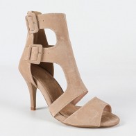 Suede Double-Buckle Cut-out Ankle Stiletto Sandals