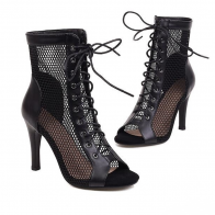 Mesh Lace-up Peep-toe Stiletto Ankle Boot Sandals