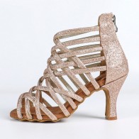 Glitter Hollow Woven Mid-heel Latin Dance Shoes