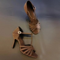 Brown Suede T-Strap Buckle Stiletto Latin Dance Shoes