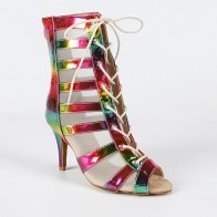 Women's Laser Rainbow Mesh Lace-up High Heel Latin Dance Ankle Boots