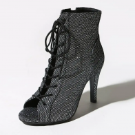 Glitter Peep‑Toe Lace‑Up Side‑Zipper Stiletto Ankle Latin Dance Boots
