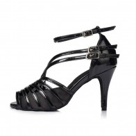 Black Patent Leather Multi‑Buckle Stiletto Professional Latin Dance Shoes
