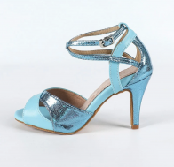 Women's Light‑Blue Contrast Glitter Crisscross Strap Peep‑Toe High‑Heel Latin Dance Shoes, Indoor Suede Sole Dance Sandals