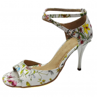 Floral Print Peep‑Toe Ankle Strap Stiletto Latin Dance Shoes